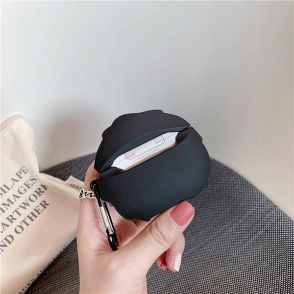 Anti Lost Cute Black Airpod Cases Black Silicone Cartoon Finger Print Proof