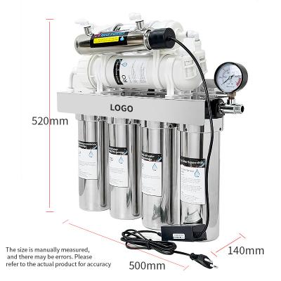 304 Stainless Steel RO UV Water Purifier 600G 0.0001μM for Drinking Water