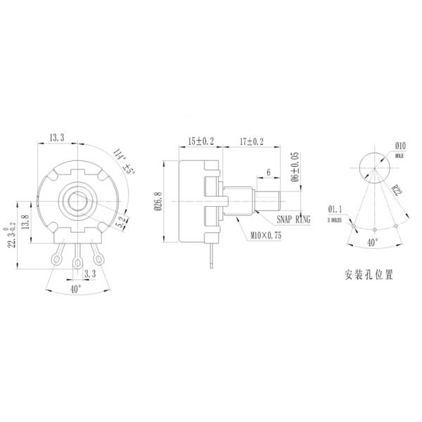 SCR30 10k Rotary Potentiometer , Precision Single Turn Potentiometer With Metal Shaft