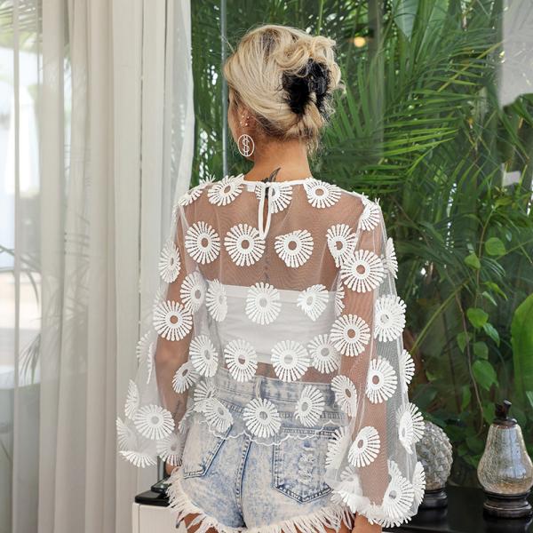 Lantern Sleeved High Neck Flared Blouse Chic Black High Waisted Lace Tops With Stand Collar For Women