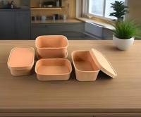Venta de fábrica Papel Contenedor de alimentos desechable Rectangular Cuadrado Papel Kraft Ensalada Bowl Tomar fuera Papel Bowl