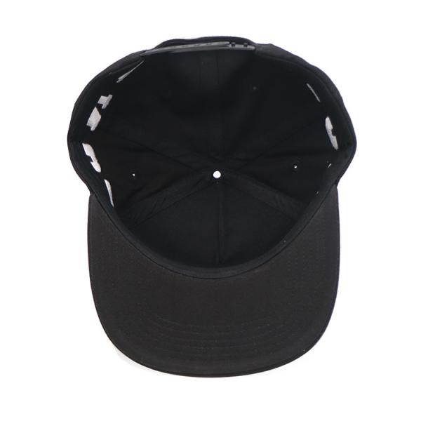 High Durability Black Flat Visor Snapback Hat With Embroidered Logo