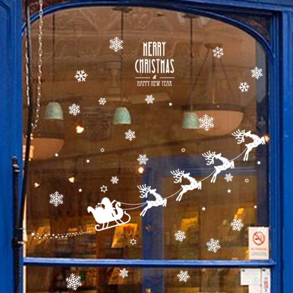 PVC 3D Merry Christmas Wall Stickers Snowflake Transferable Glue Customized Design