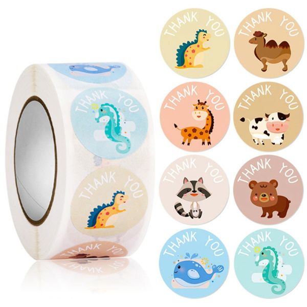 Cute Cartoon Animals Adhesive Thank You Sticker Labels For Teachers Appreciation