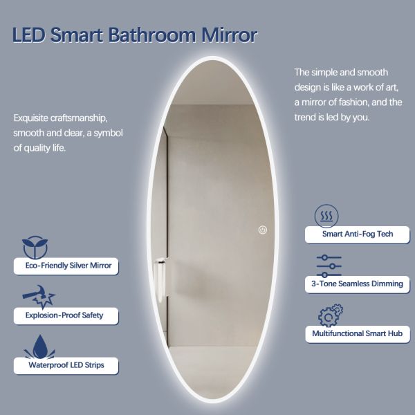 Oval LED Full Length Mirror Smart Backlit Large Capsule Bathroom Mirror For Hotel Cloakroom