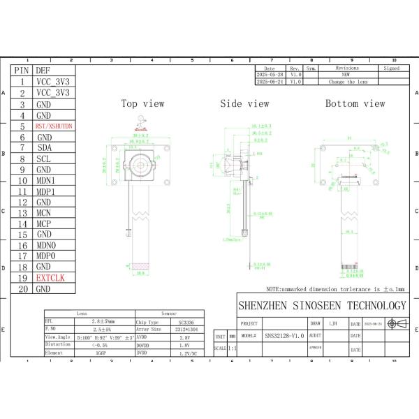 SC3336 MIPI Camera Module 3MP 2304x1296 30fps Low-Light