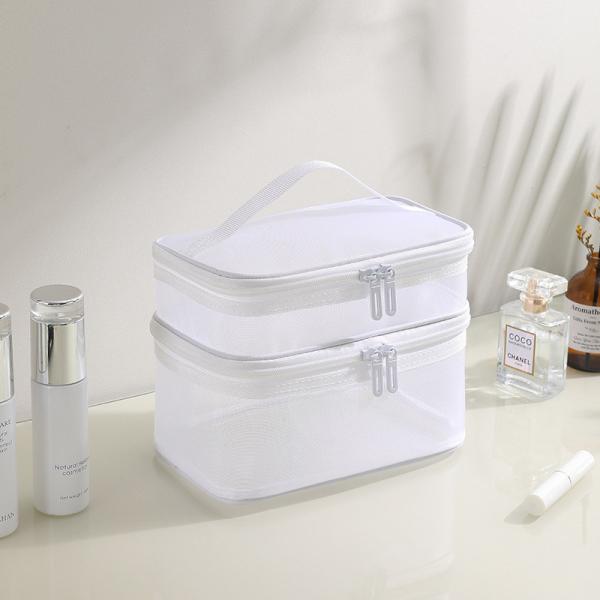NEW GAUZE MAKEUP BAG LARGE CAPACITY TRAVEL SIMPLE PORTABLE TOILETRY BAG DOUBLE LAYER PORTABLE COSMETIC STORAGE BAG