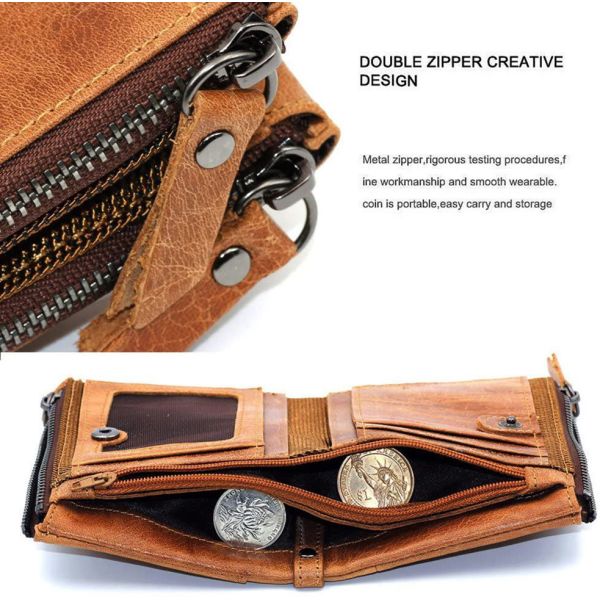 Factory Customized Amazon First Layer Cowhide Wallet Two-Tone Oil Leather Men'S And Women'S New Zipper Wallet With Custom Logo