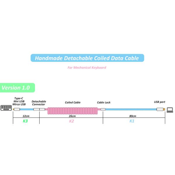 Sectional Type Keyboard USB Type-C Cable Audio Connector Coupling For Mechanical Keyboard