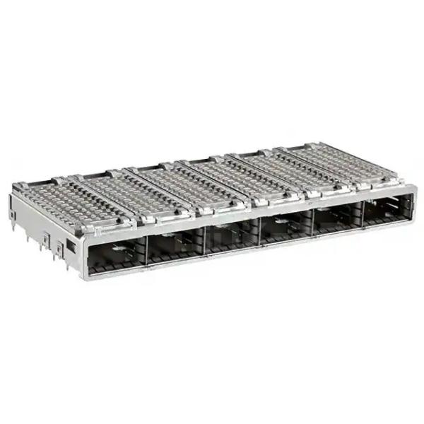 TE 2143331-1 QSFP+ Cage Ganged (1 x 6) com conector do dissipador de calor Press-Fit Incluído Lightpipe 14 Gb/s