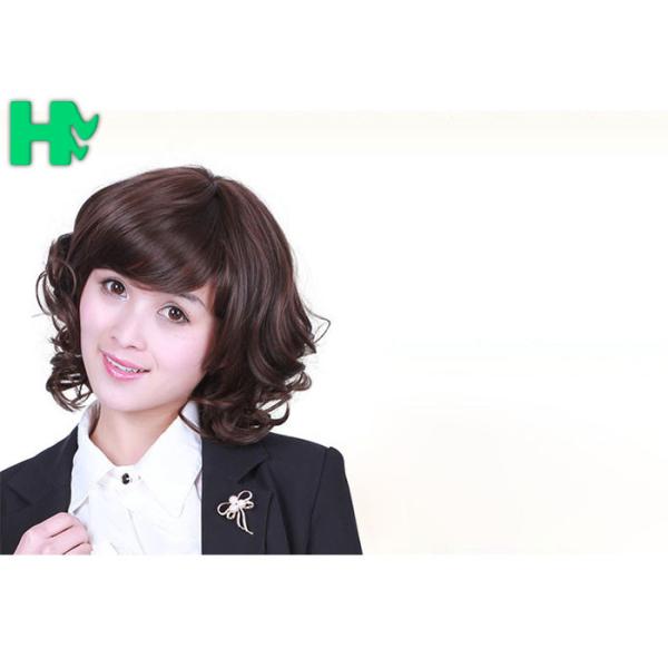 100% Density Short Cut Coarse Lady Deep Brown Hair Wig / Synthetic Bob Wigs
