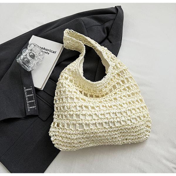 Bolsas Personalizadas Logo Bolsos De Paja Tejida Custom Raffia Clutch Woven Crochet Shoulder Women Handbags Beach Straw Bag Mesh Beach Bag Crochet Tote Bag Straw Crochet Purses for Women Raffia Tote