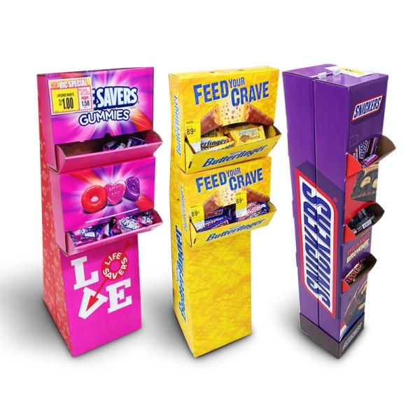 creative eye-catching POP display tower double sides floor display shelf rack