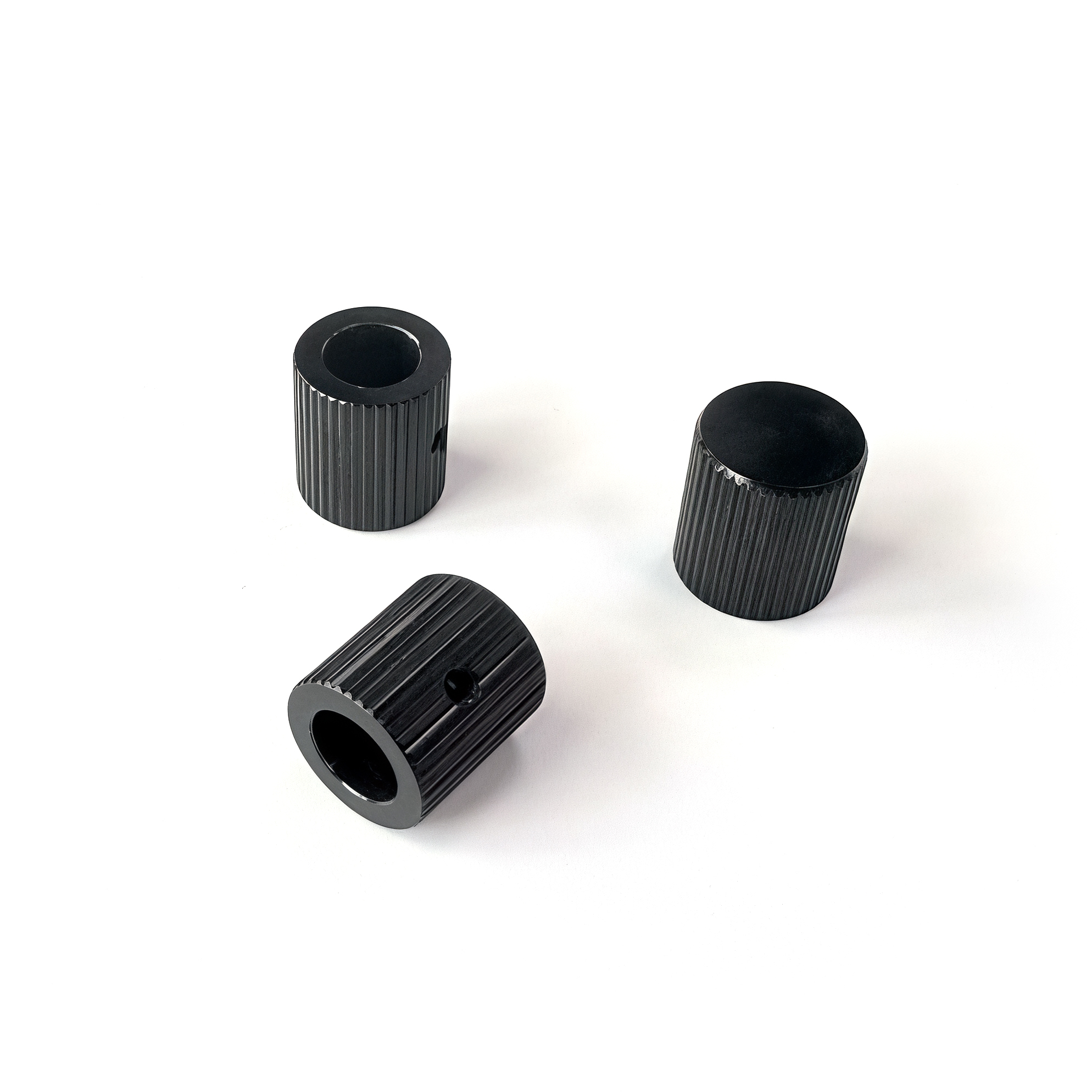 Vertical Knurled Aluminum Control Knob Black Blind Bore Potentiometer Knob with