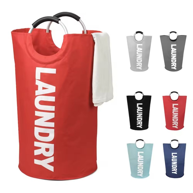 Wholesale Large Capacity Oxford Fabric Laundry Hamper Collapsible Clothes Basket with Aluminum Ring Handle