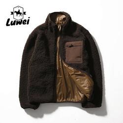Winter Coat Polar Solid Color Stand Collar Zipper Utility Loose Long Sleeve Oversize Custom Sherpa Fleece Jacket for Men