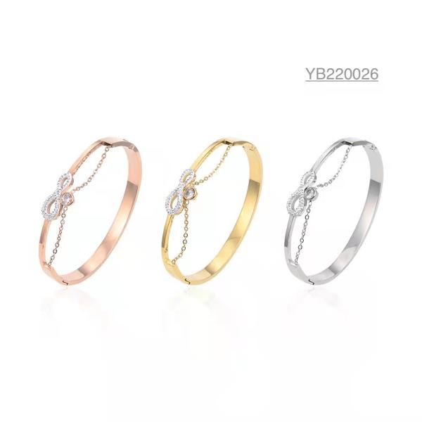 Solid Gold Rhinestone Bracelet Adjustable Silver Butterfly Bangle Valentine's Day Gift