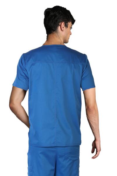 Médico azul uniforme tecido planície curto da luva do homem do decote em V de 200 G/M esfrega
