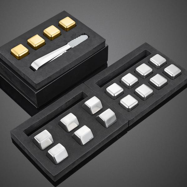 Design Whiskey Ice Stone Set 8 PCS Stainless Steel Cubes With Tong And EVA Gift Box