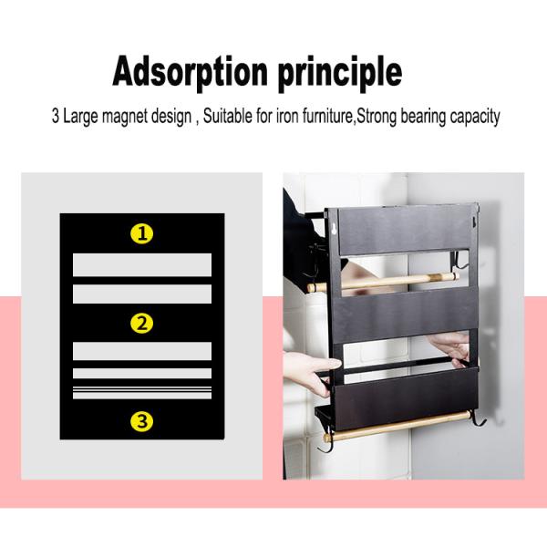 4 Tier Magnetic Fridge Organizer for Kitchen Paper Towel Holder 5 Hooks and 2.6KG Capacity