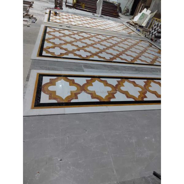 White and Yellow Marble Water Jet Carpet in Modern Design Style for Living Room Villa