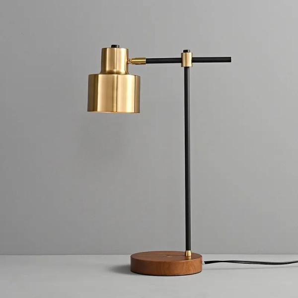 Lámpara de mesa baja de madera moderna del tacto del oro con la carga inalámbrica