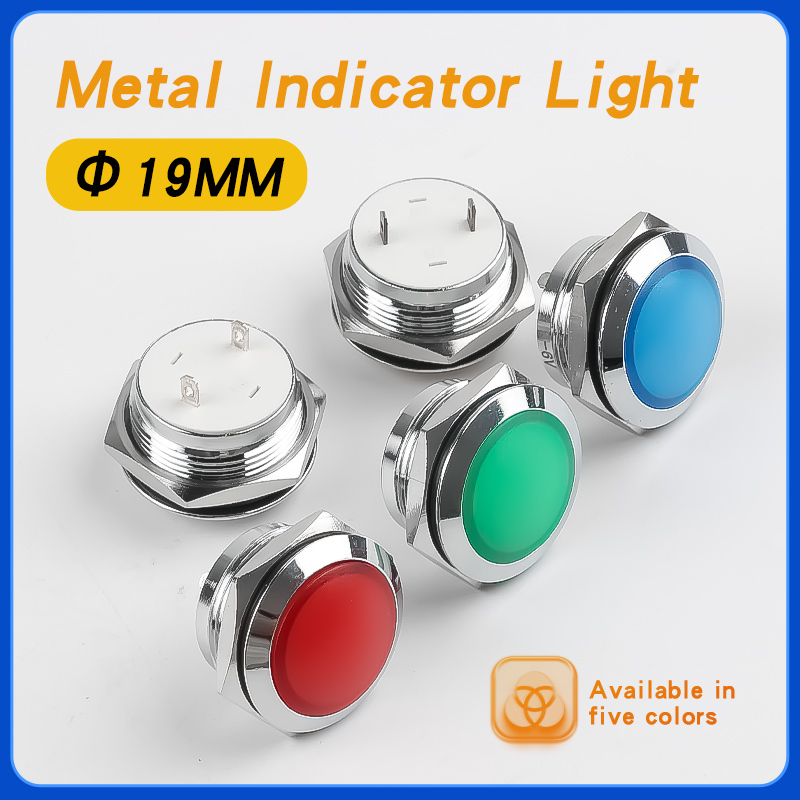 Metal Indicator Light Single Color 19 Mm For Power Equipment LED Signal Light Waterproof 12V 24V Red Green Yellow Blue