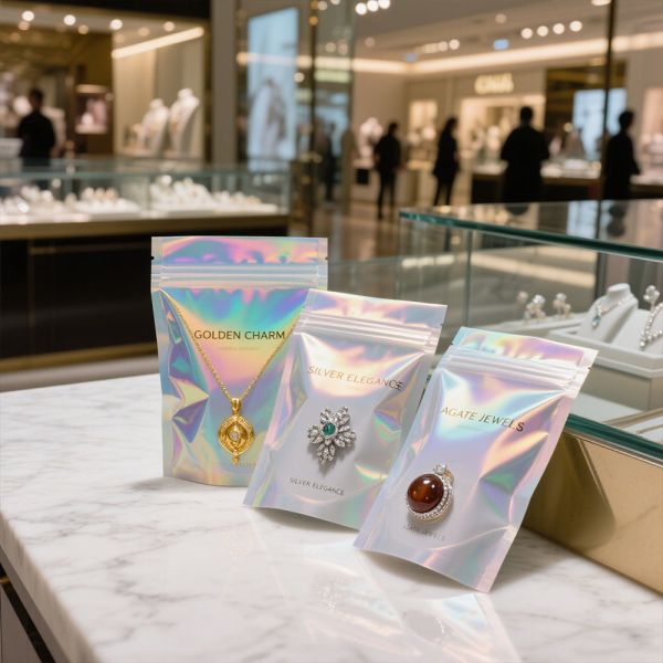 Gravure Printing Portable Self Sealing Zipper Bag Jewelry Packaging Holographic Mylar Bag for Earrings Repeated Sealing