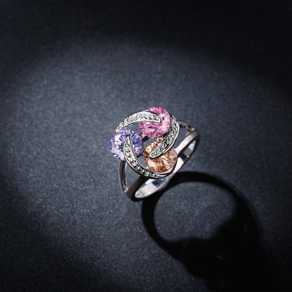 Luxury Female Big Crystal Round Engagement Ring Cute 925 Silver Zircon Stone Ring Vintage Wedding Rings For Women