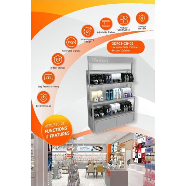 GDR03-CB-02 Armoire latérale universelle avec boîte à lumière à film doux de 40 mm et porte-étiquette en aluminium noir pour les boutiques de mode