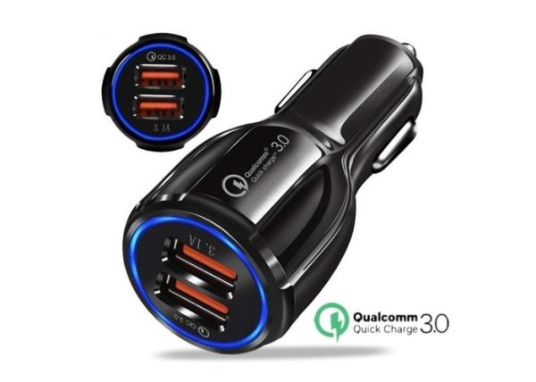 White10cm 2 USB CE 18W Max QC 3.0 Car Charger