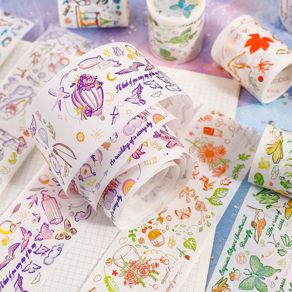 High Quality Custom Gold for Washi Tape Stickers Water Activated Adhesive 10mm Width 5m Length Flower Handbook Acrylic Stickers