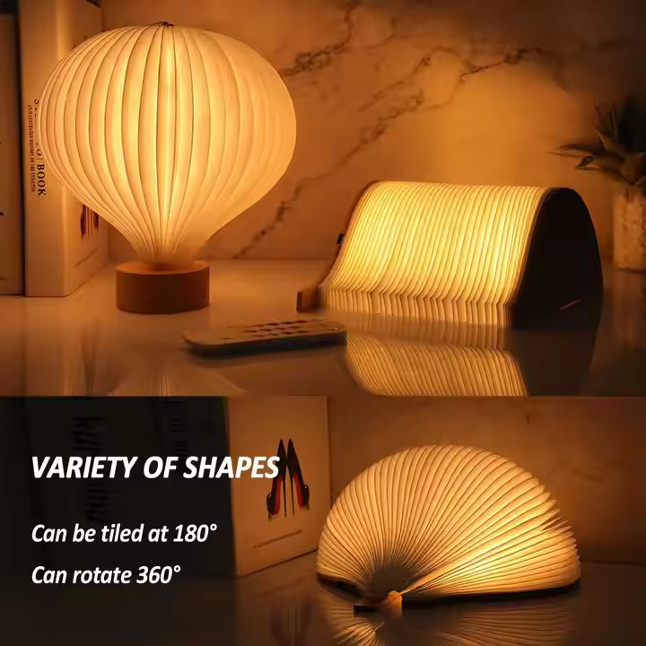 Wooden Nightstand Balloon Paper Lantern Lamp For Bedroom 3.7V