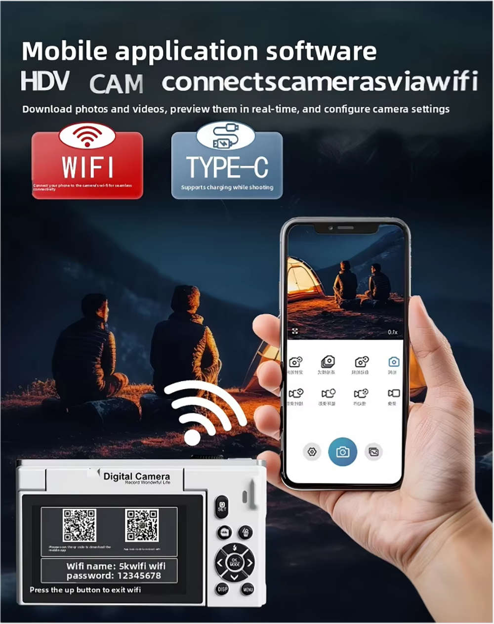 3 Inch Ultra HD 4K 75MP Mirrorless Camera 18X Zoom 31 Beauty Filters For Live Streaming