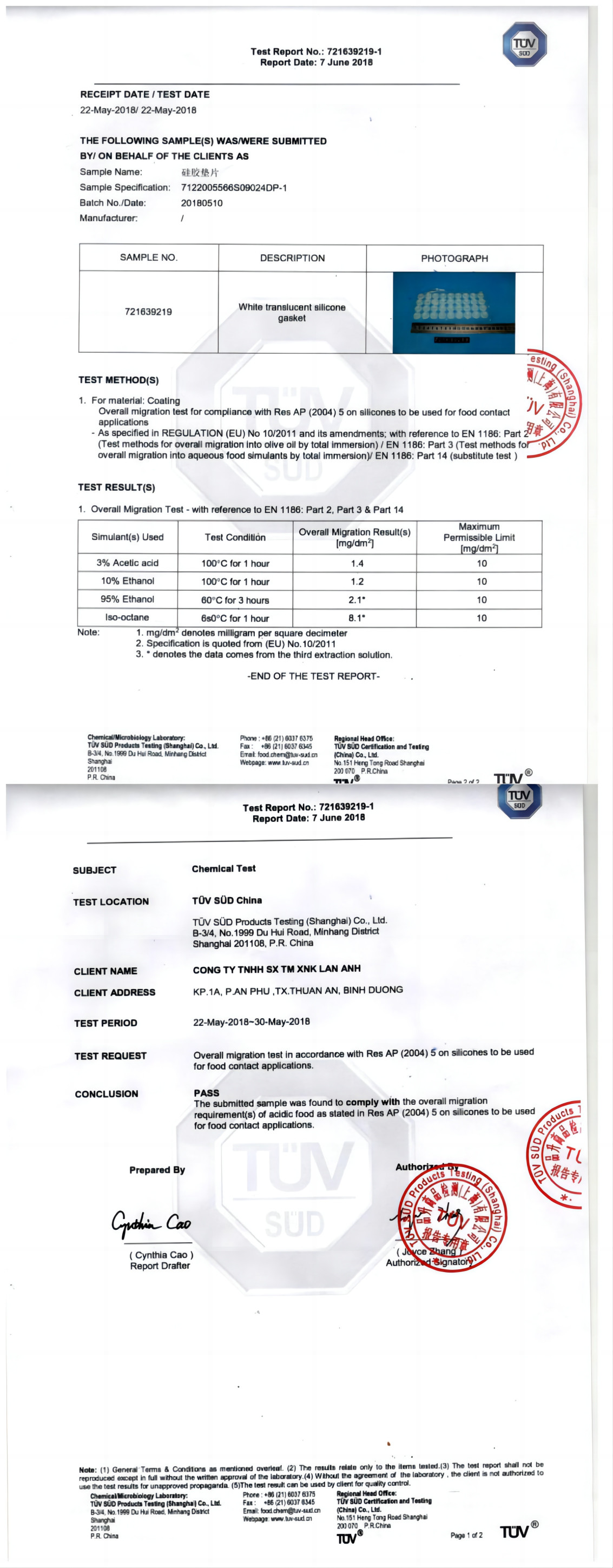 LAN ANH TRADING IMPORT AND EXPORT MANUFACTURING CO., LTD Certifications