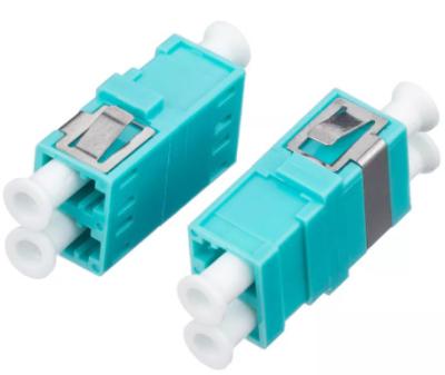 LC UPC To LC UPC Multimode Plastic Aqua Fiber Coupler , 10G OM3 Adapter Fiber Optic