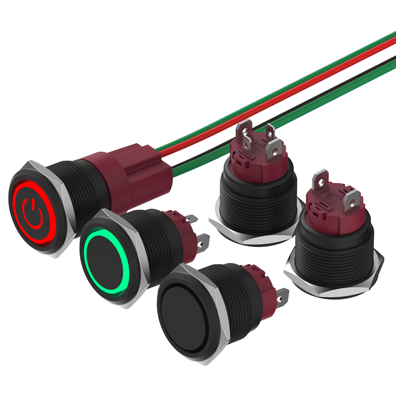 19mm Metal Push Button Switch 15A High Current Self-Locking 1NO Contact Alumina Black Shell IP65 LED Compact Design Control