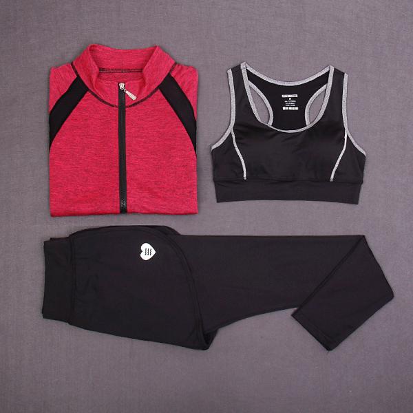 CPG Global Women 2017 Spring Summer Multi-Color Quick Dry 3 Pieces Set Stretched Bra Sports Jacket with Yoga Pant T1015