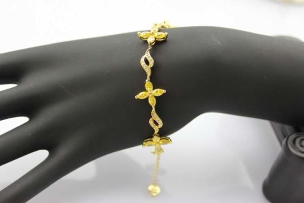 Yellow Gold Plated 925 Silver Jewellery Quatrefoil Citrine Cubic Zircon Tennis Bracelet (B04PURPLE)
