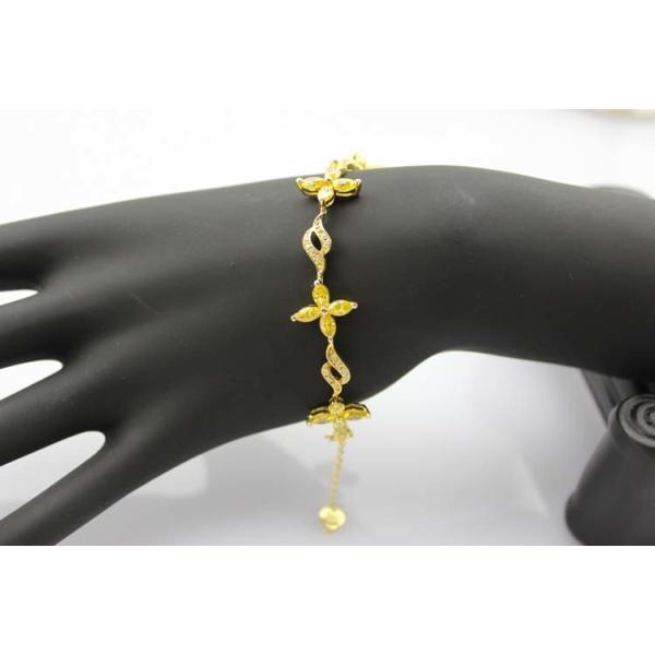 Yellow Gold Plated 925 Silver Jewellery Quatrefoil Citrine Cubic Zircon Tennis Bracelet (B04PURPLE)