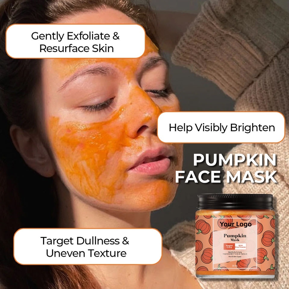 OEM ODM brand vegetarian female skin care pumpkin cleaning facial mask whitening brightening gloss gently exfoliating cleaning facial mask