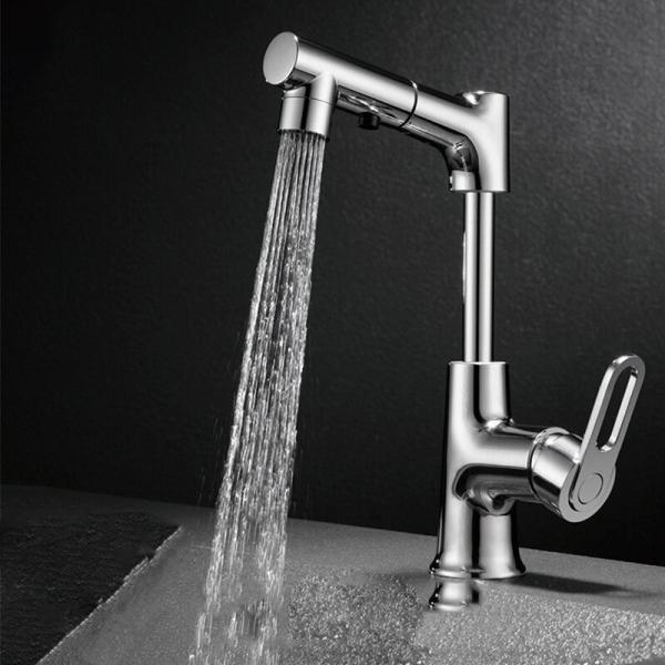 PVD Liftable Rotary Pull Waterfall Sink Faucet Gunmetal Bathroom Taps
