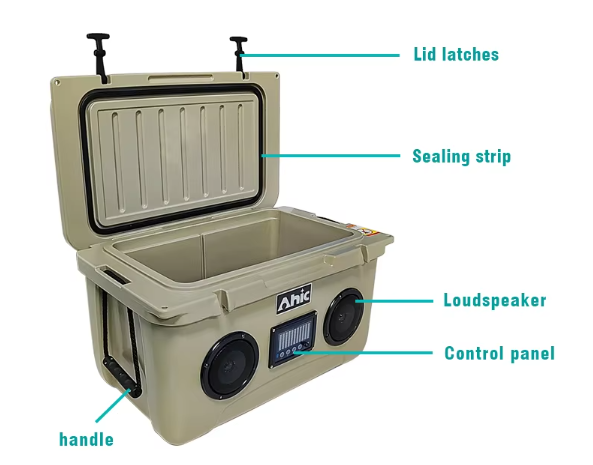 48QT Custom Branded 45L Premium Hard Music Cooler Box PE Thermal Insulated Portable Cooler For Outdoor Food  Factory Hard Rotomolded Cooler Box With Speaker