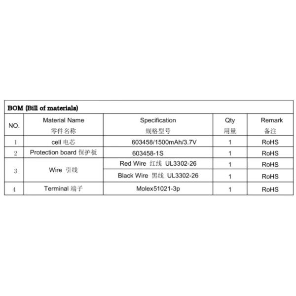 Rechargeable Polymer Lithium Ion Battery 603458 3.7V 1500mAh Lipo Battery For Printer