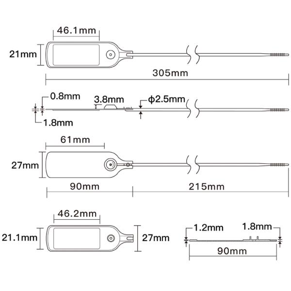 US-PRF305 305mm Length RFID Security Seals 176.4N Tensile Strength