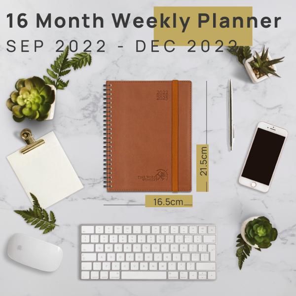Disposição vertical semanal do planejador 22-23 Brown com programação de hora em hora e cantos para o seguimento fácil