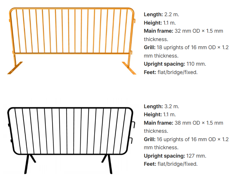 Steel Reinforced High Security Crowd Control Barrier ISO CE Certified Heavy Duty Barricade 1.1x2m