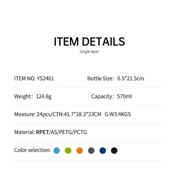 Recycled Portable Eco Friendly RPET Water Bottles 600ml Plastic Water Bottle Personalised Environmental ProtectionWith GRS Certification