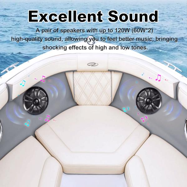 GRANDnavi 6.5Inch Marine Audio Waterproof Speakers in Black and White PP Cup with 4Ohm Impedance