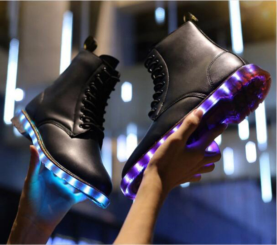 Winter Leather Rechargeable LED Sneakers For Adult 35 - 45 Size Breathable